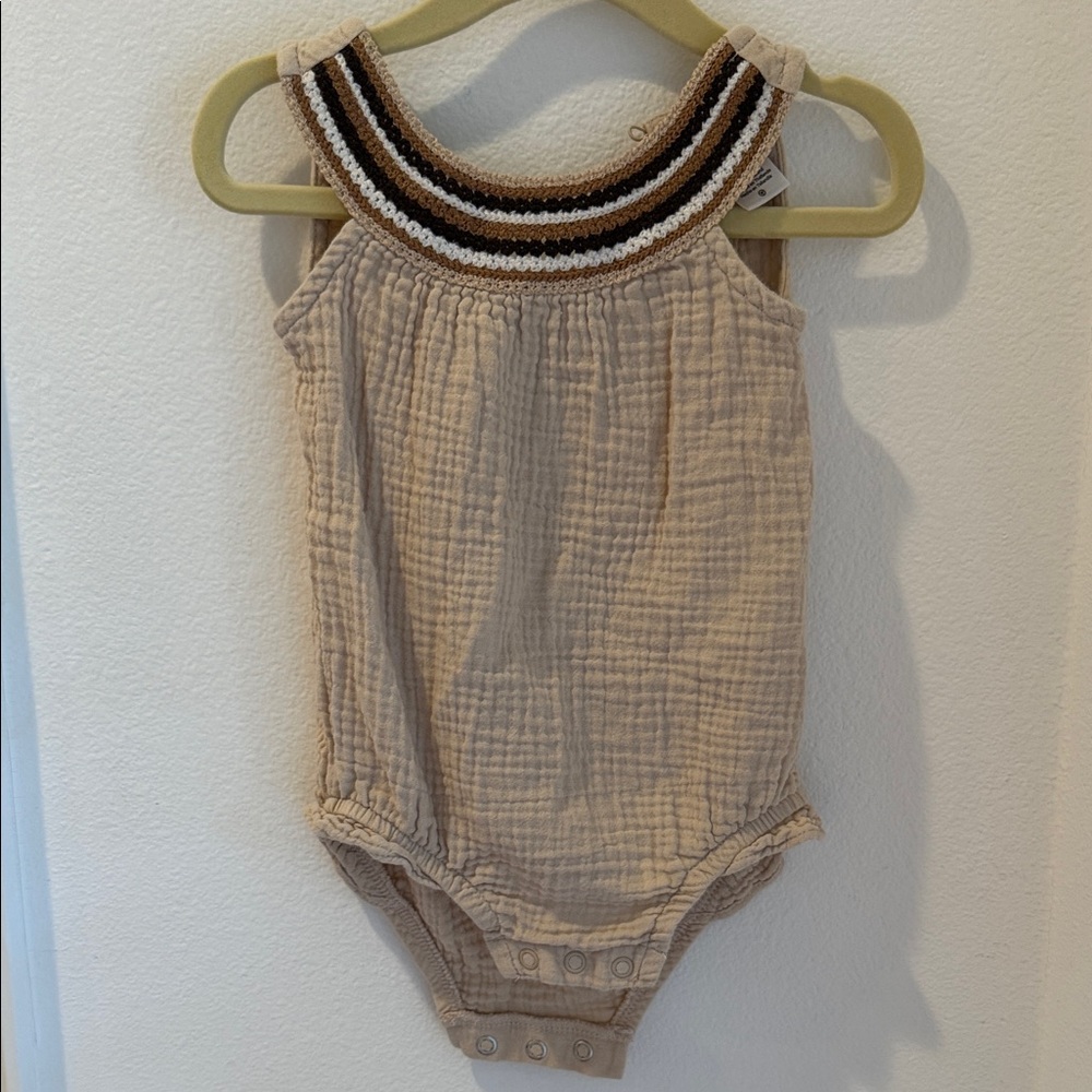 Carter's Beige and Brown Knit Trim Bodysuit